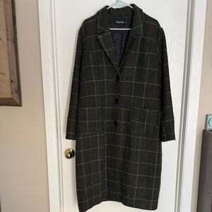 GooGou Women's Green Plaid Coat